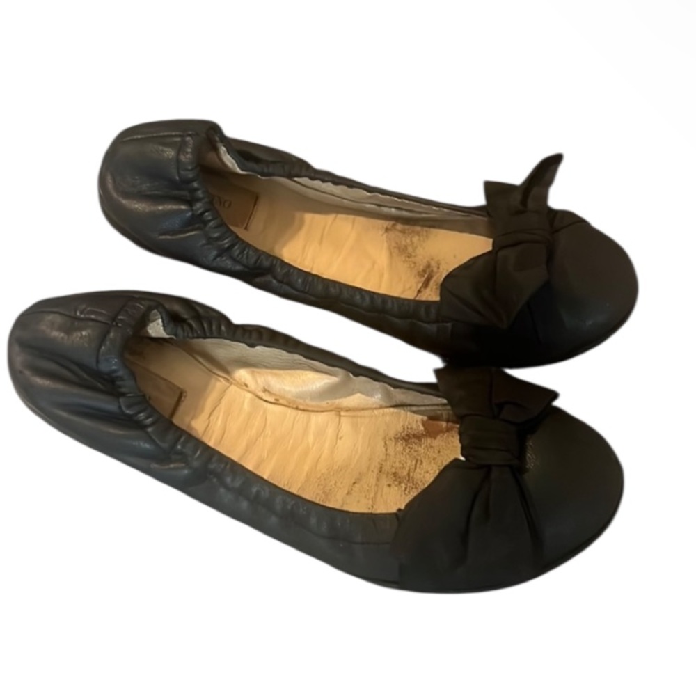 Authentic Valentino luxury designer black leather bow ballet flats sz 7 Euro 37 - Picture 7 of 12